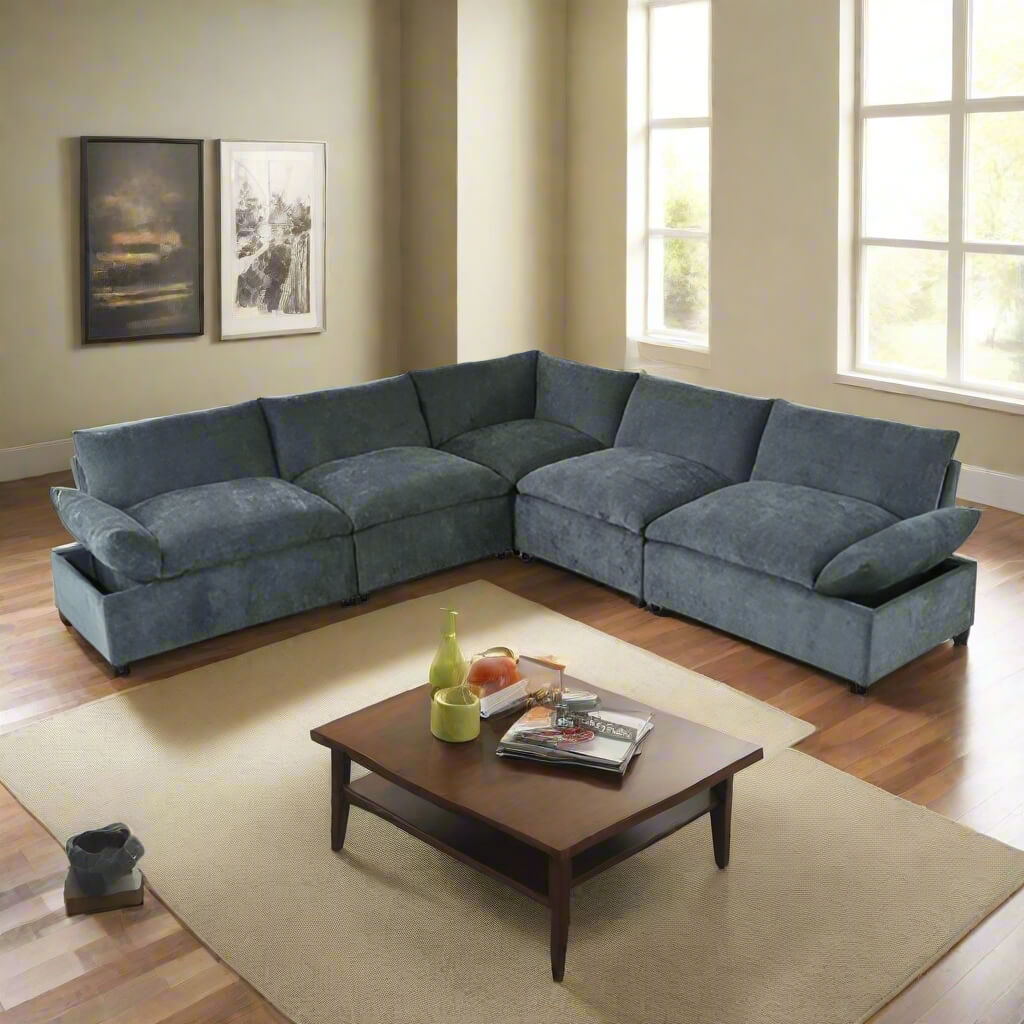 A grey 115.5 Foster Modular Deep Grey Sectional Sofa sold by WorkZen Interiors