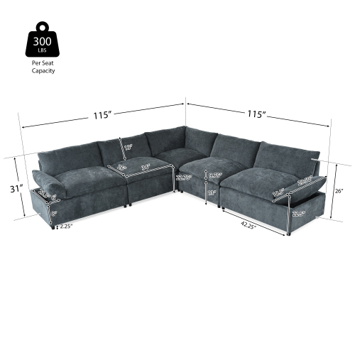 Dimension of a grey 115.5 Foster Modular Deep Grey Sectional Sofa sold by WorkZen Interiors