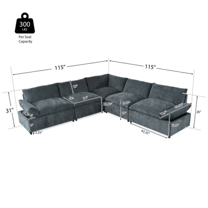 Dimension of a grey 115.5 Foster Modular Deep Grey Sectional Sofa sold by WorkZen Interiors