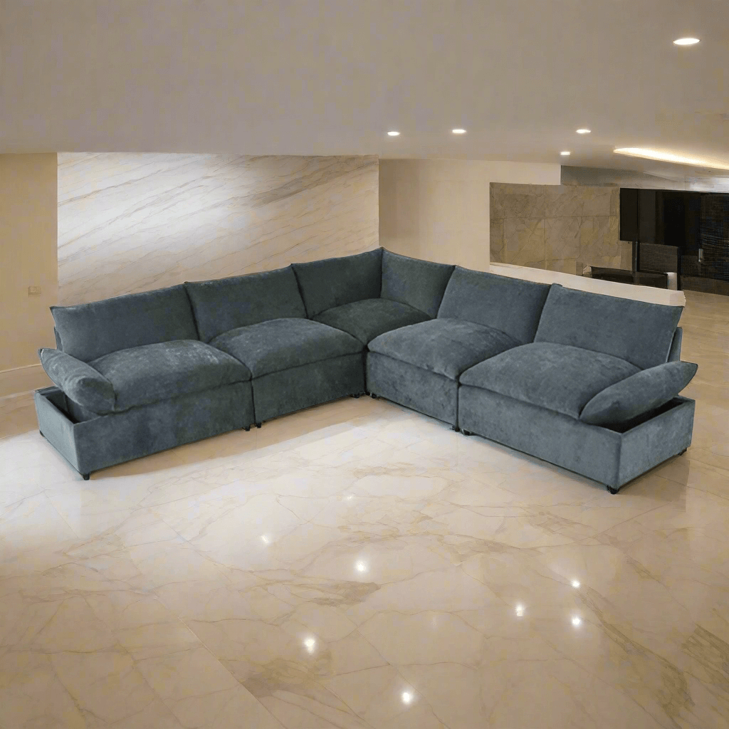 A grey 115.5 Foster Modular Deep Grey Sectional Sofa sold by WorkZen Interiors