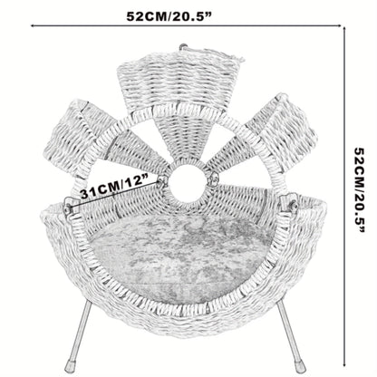 Wicker basket with dimensions labeled on a white background