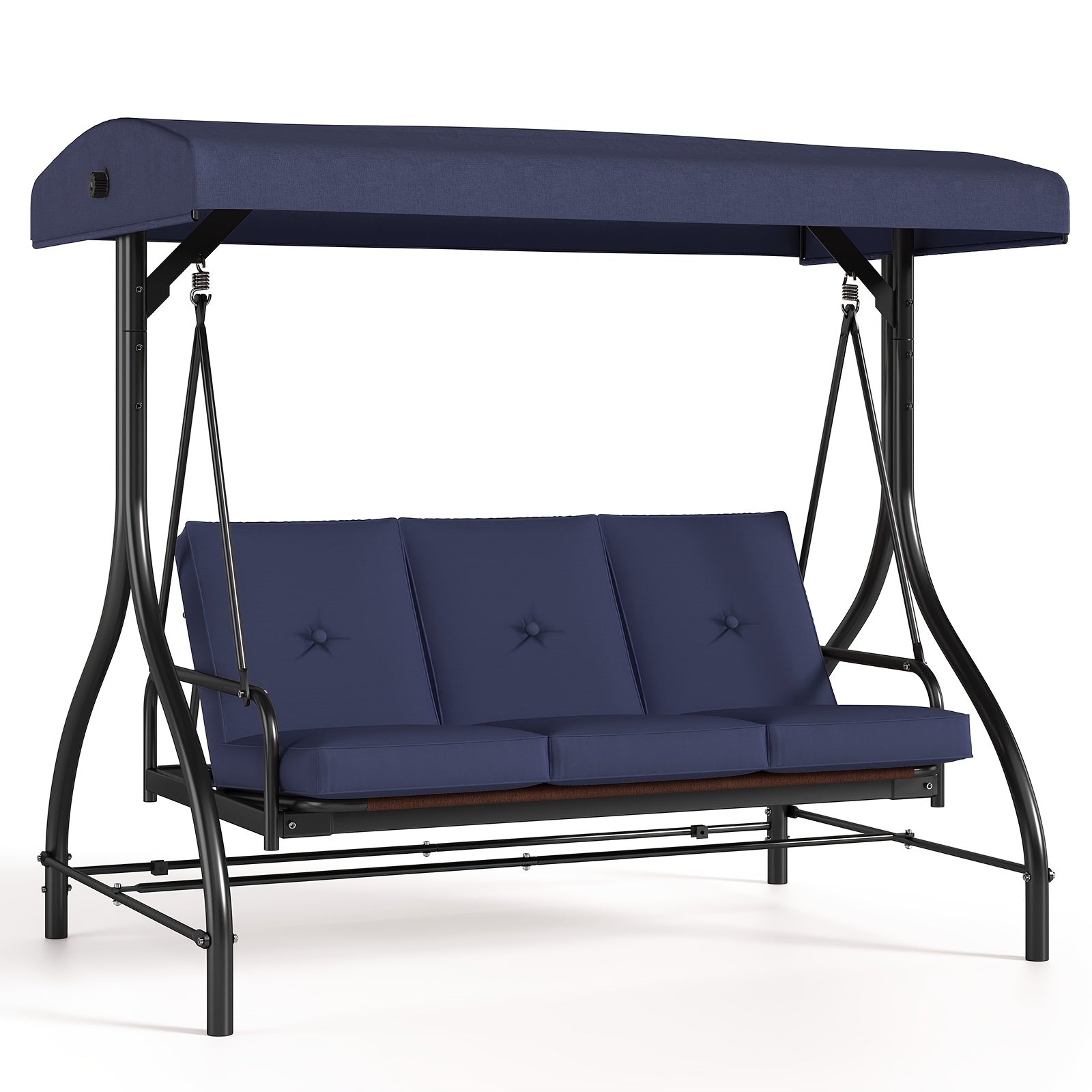 Blue swing bench with canopy on a white background
