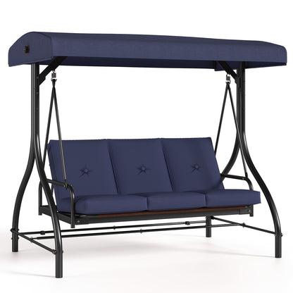 Blue swing bench with canopy on a white background