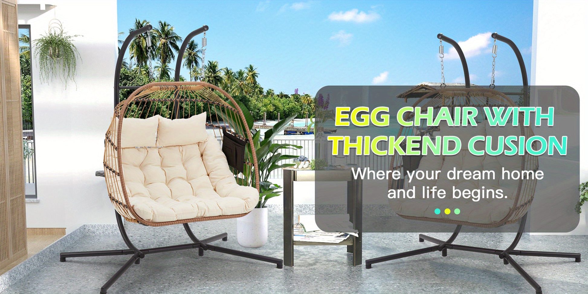Egg chair with thickened cushion in a modern living room setting
