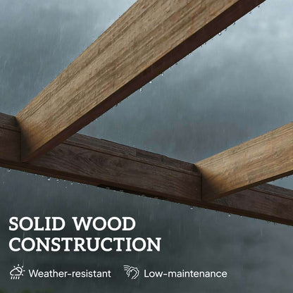 Wooden beams with raindrops against a dark background, emphasizing solid wood construction.