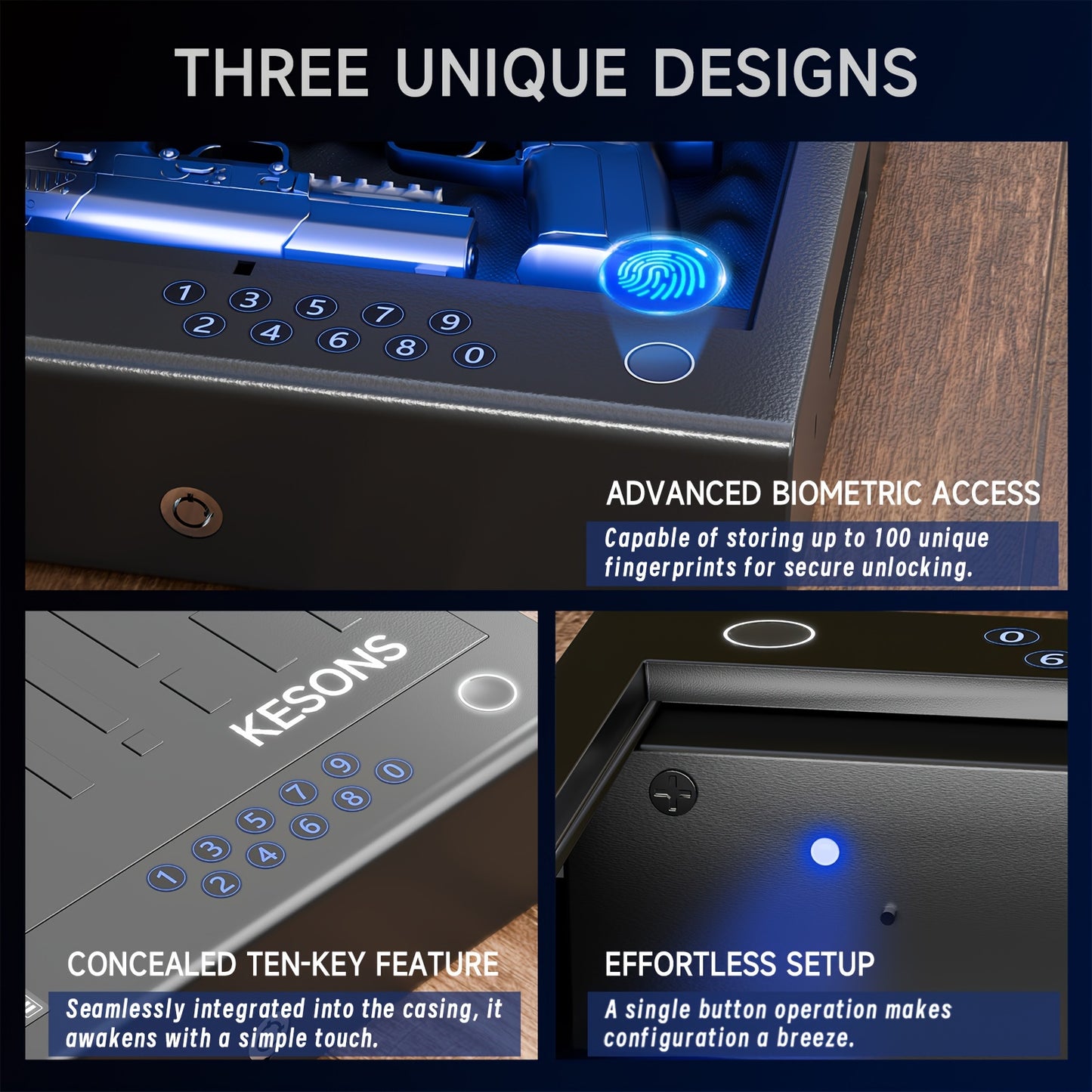 Keypad lock with biometric access feature.