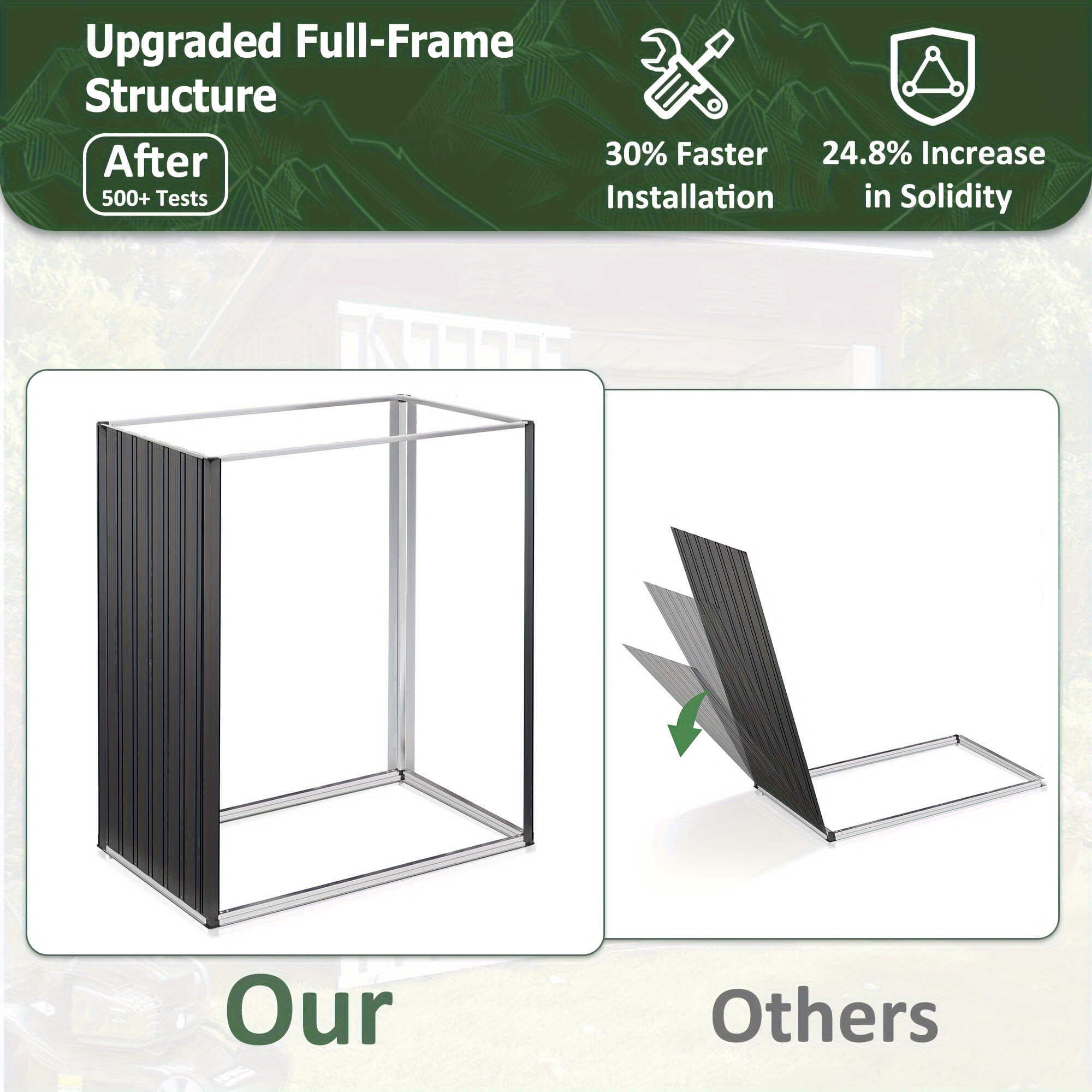 Comparison of upgraded full-frame structure with text highlighting features and improvements.