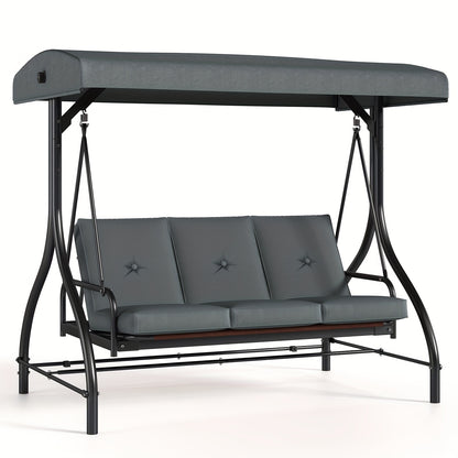 Gray three-seater swing with canopy on a white background
