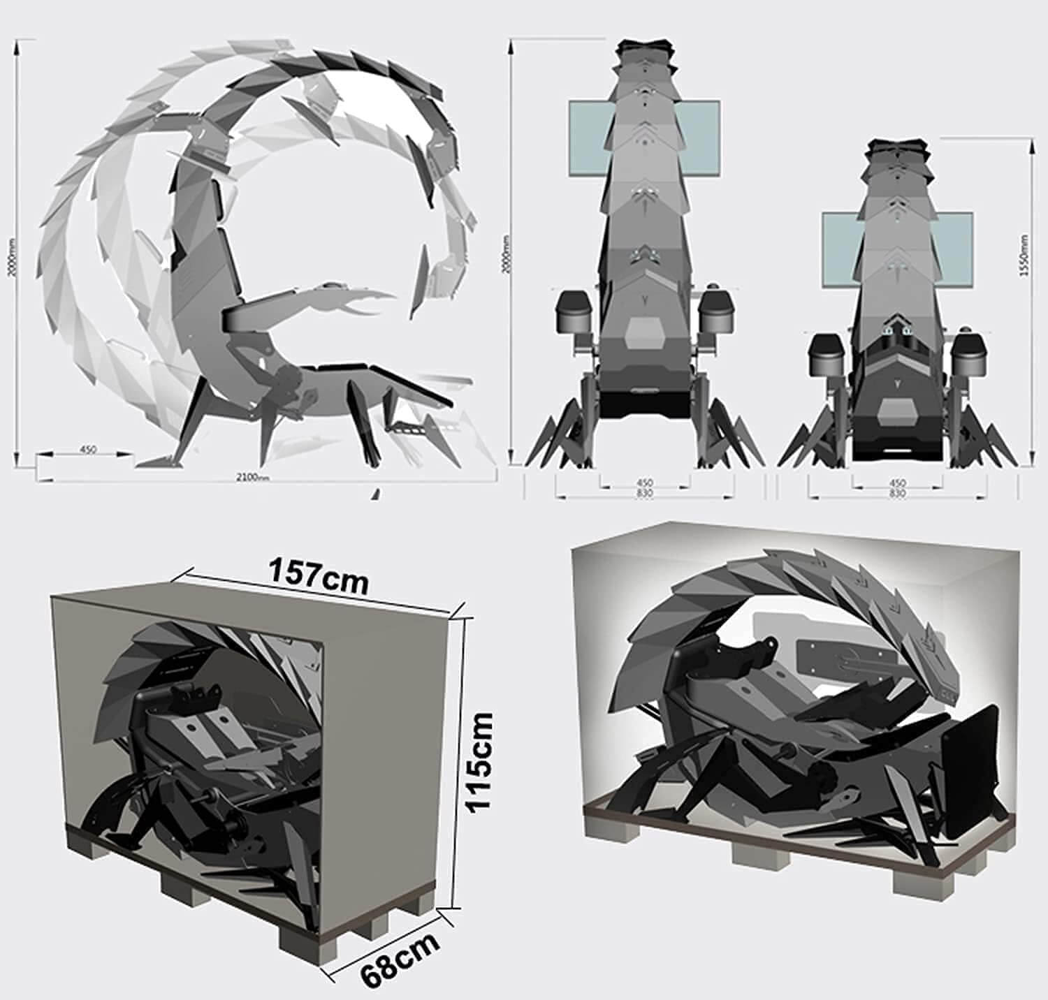 Dimensions of the Cluven scorpion gaming chair