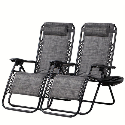 Two gray lounge chairs with black frames on a white background
