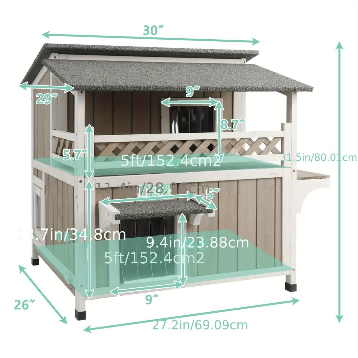 Dimensions of a pet house with measurements labeled