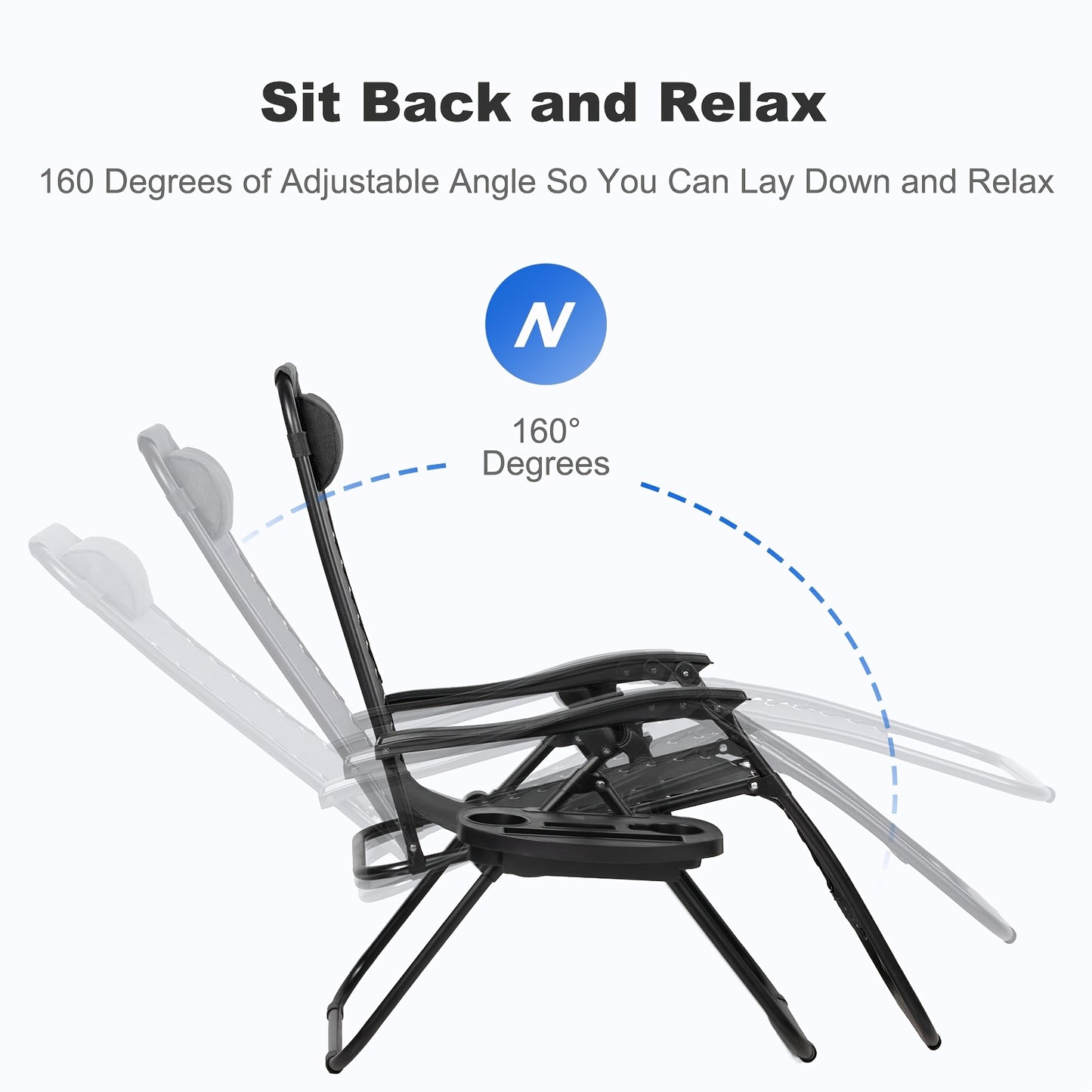 Black recliner chair with adjustable angle feature on a white background
