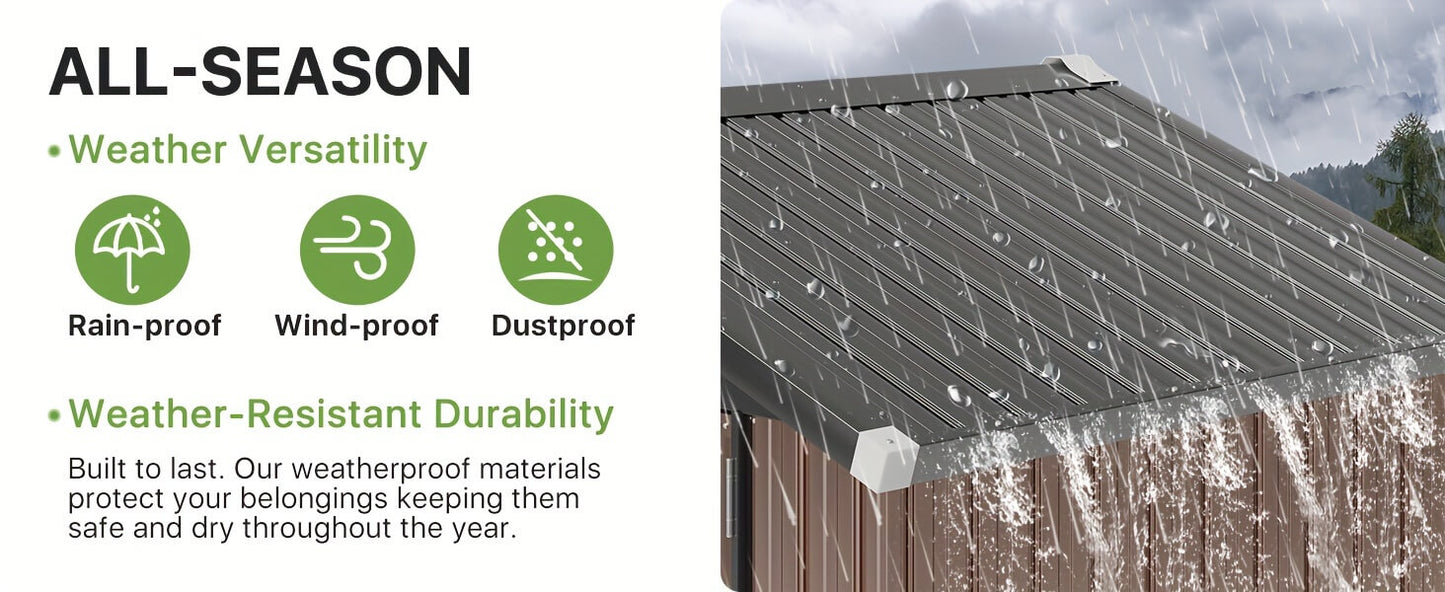 Roof with snow and text highlighting weather resistance and durability