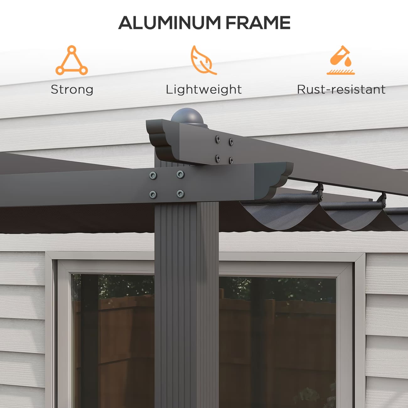 Aluminum frame of a structure with features highlighted on a white background