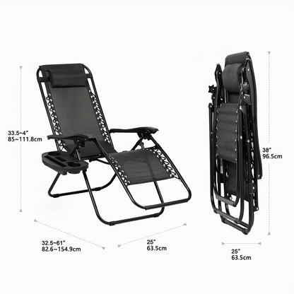 Black lounge chair with dimensions on a white background