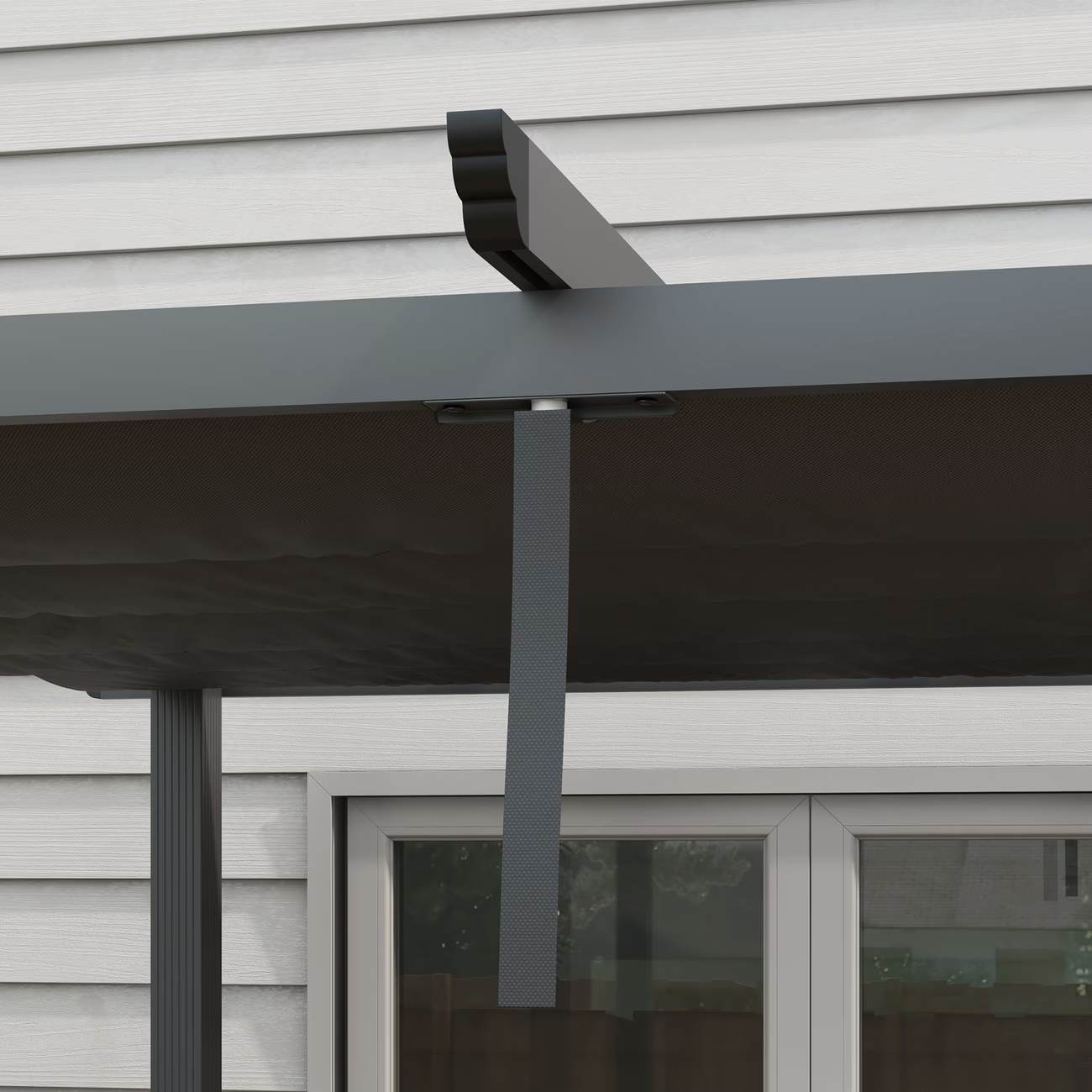 Patio cover attached to a house with a neutral background