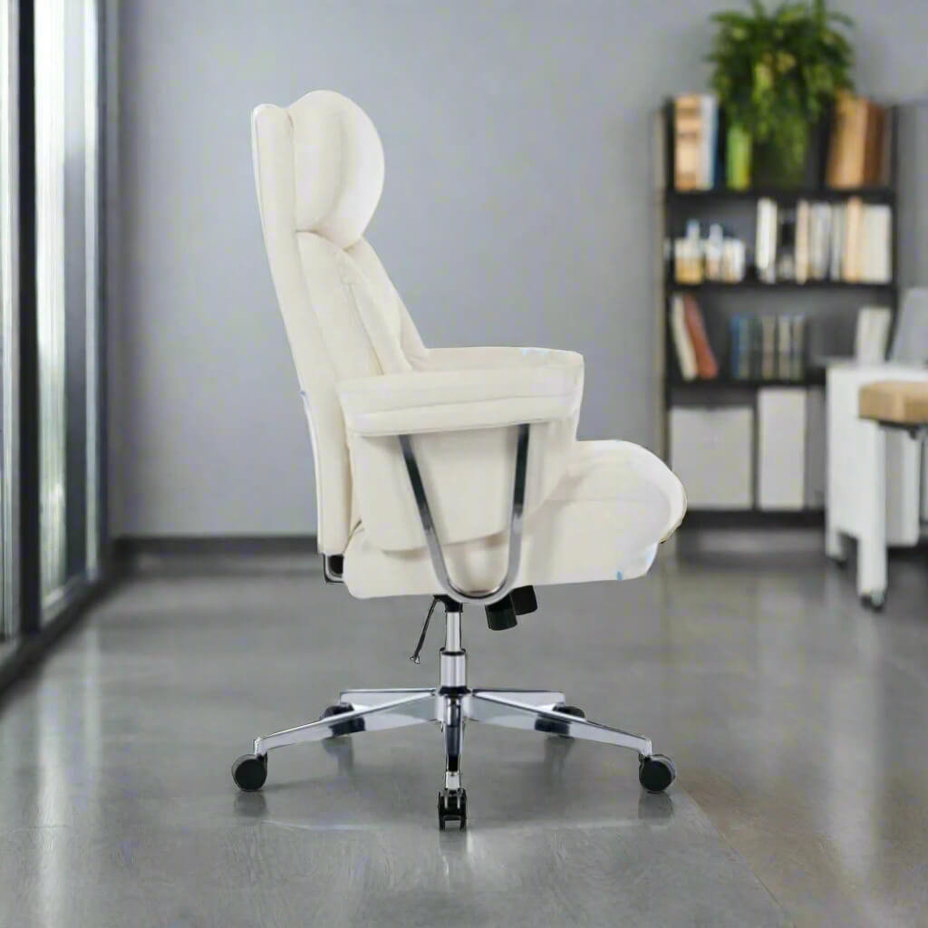 The side view of a white Executive Office Chair sold by WorkZen Interiors