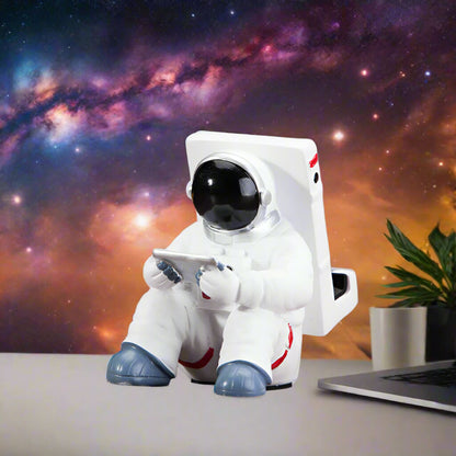 A white astronaut desk phone holder sold by WorkZen Interiors