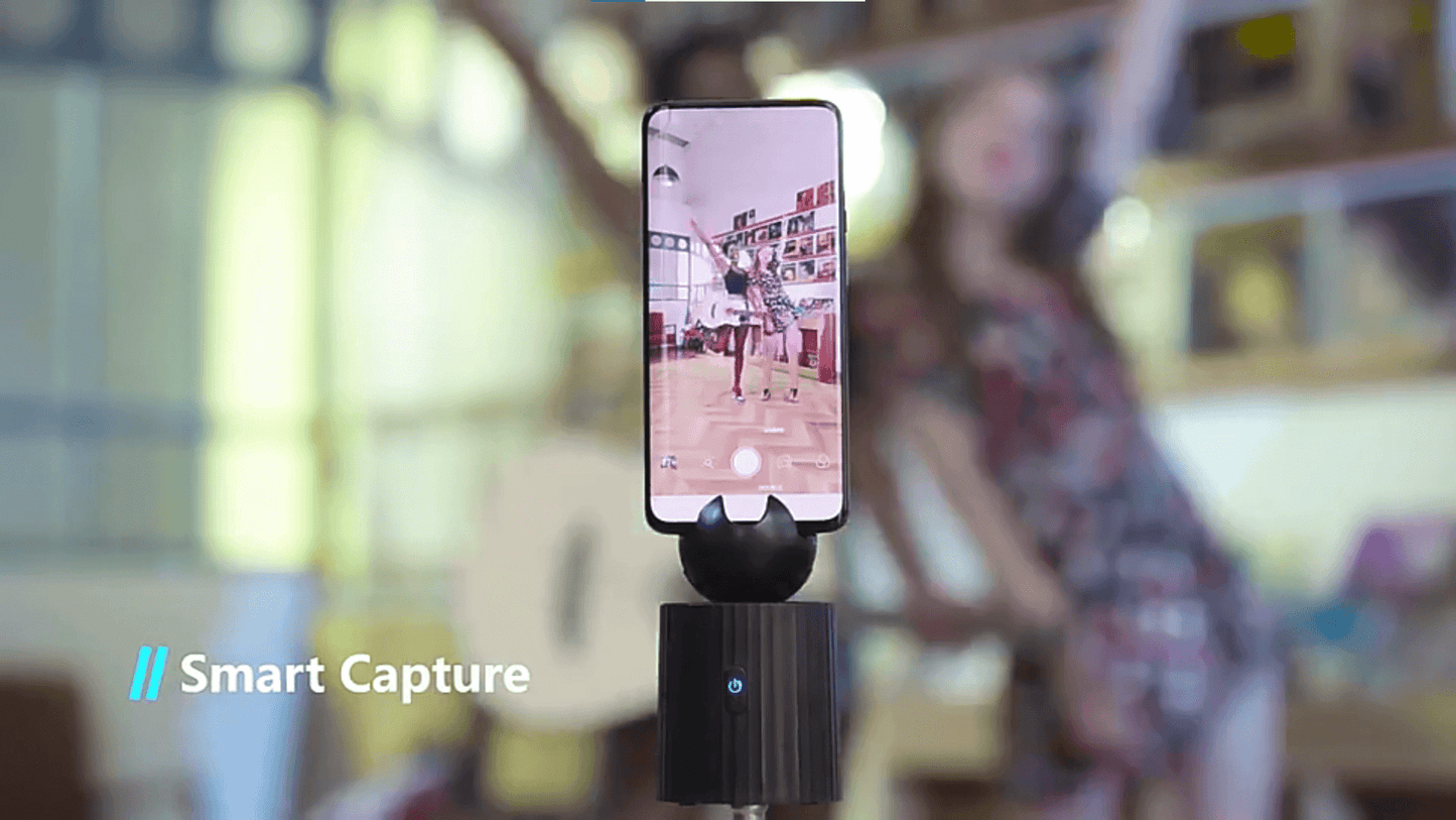 A black auto object tracking phone holder sold by WorkZen Interiors