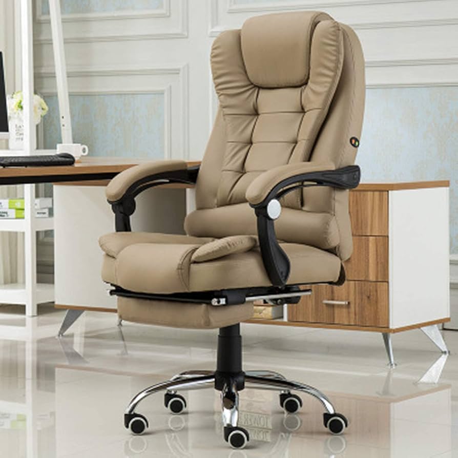 A beige Boston Reclining Office Chair With Footrest with aluminium legs sold by WorkZen Interiors