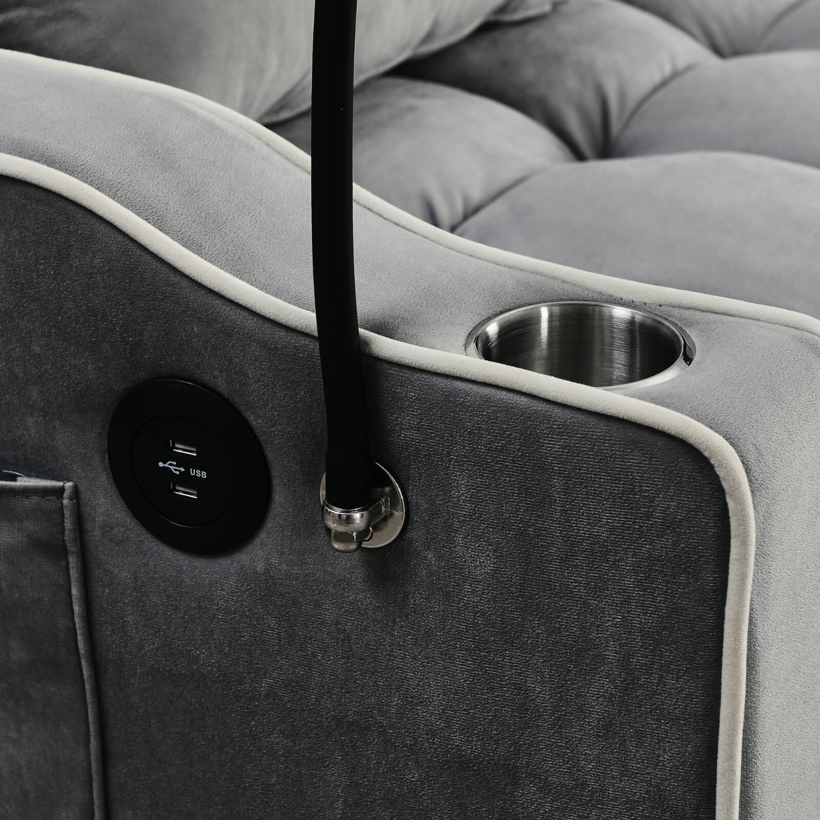 USB port and phone stand of a Queen Size Sofa Bed sold by WorkZen Interiors