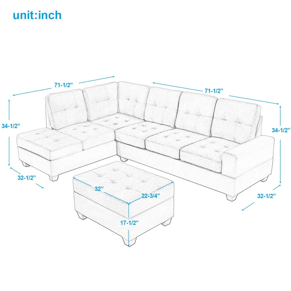 The dimension of a Bertinelli L Shaped Sectional Sofa sold by WorkZen Interiors 