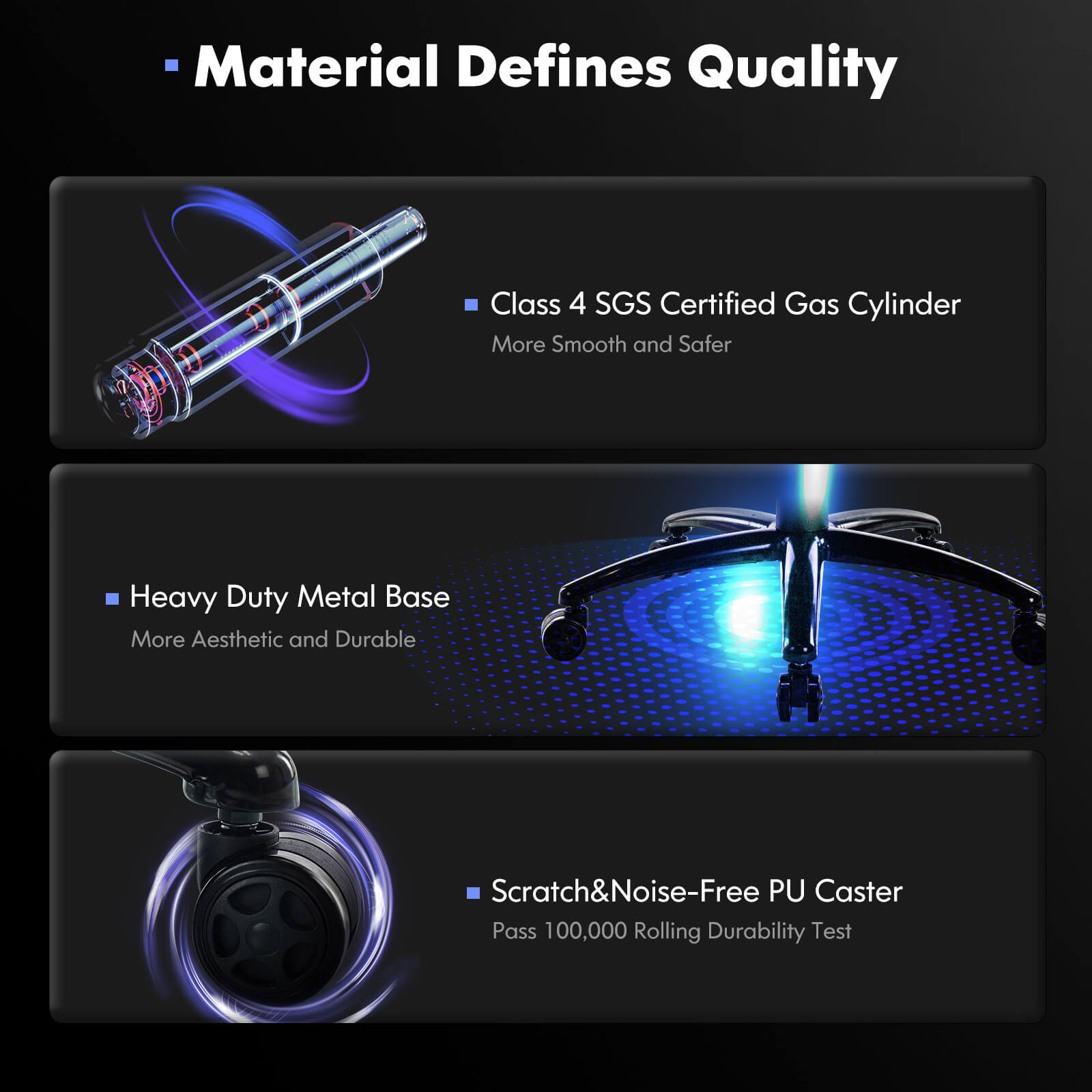 The material quality of things used to make the black heavy duty gaming chair sold by WorkZen Interiors