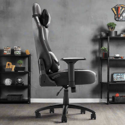 A black heavy duty gaming chair​ in a gaming room 