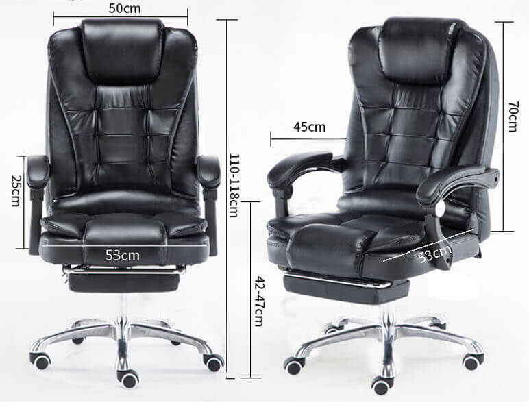 Dimensions of a black Boston Reclining Office Chair With Footrest sold by WorkZen Interiors
