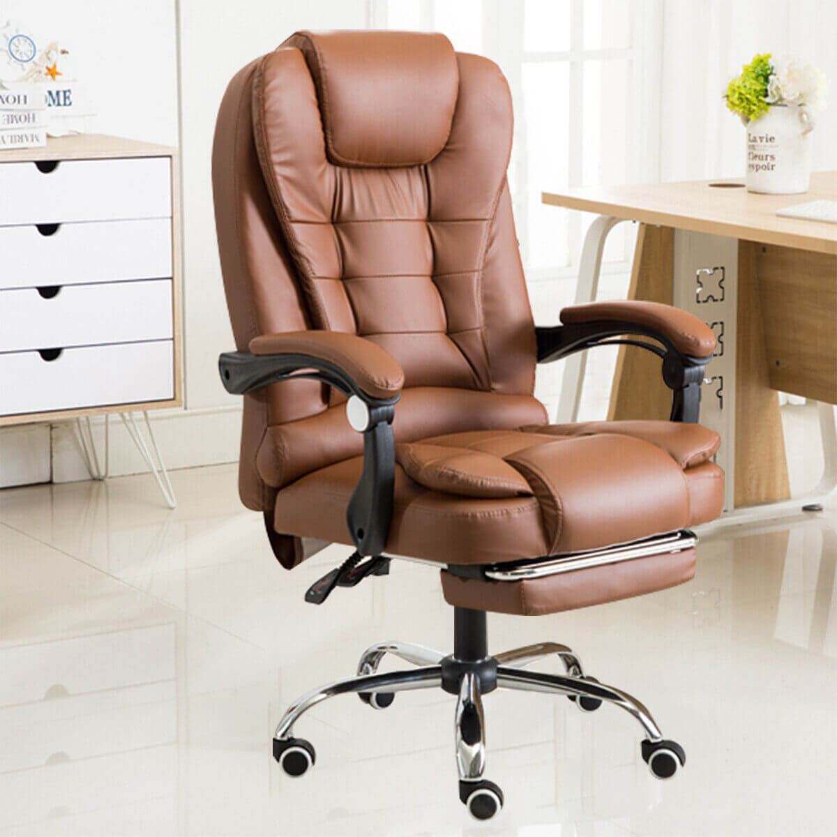 A brown Boston Reclining Office Chair With Footrest sold by WorkZen Interiors