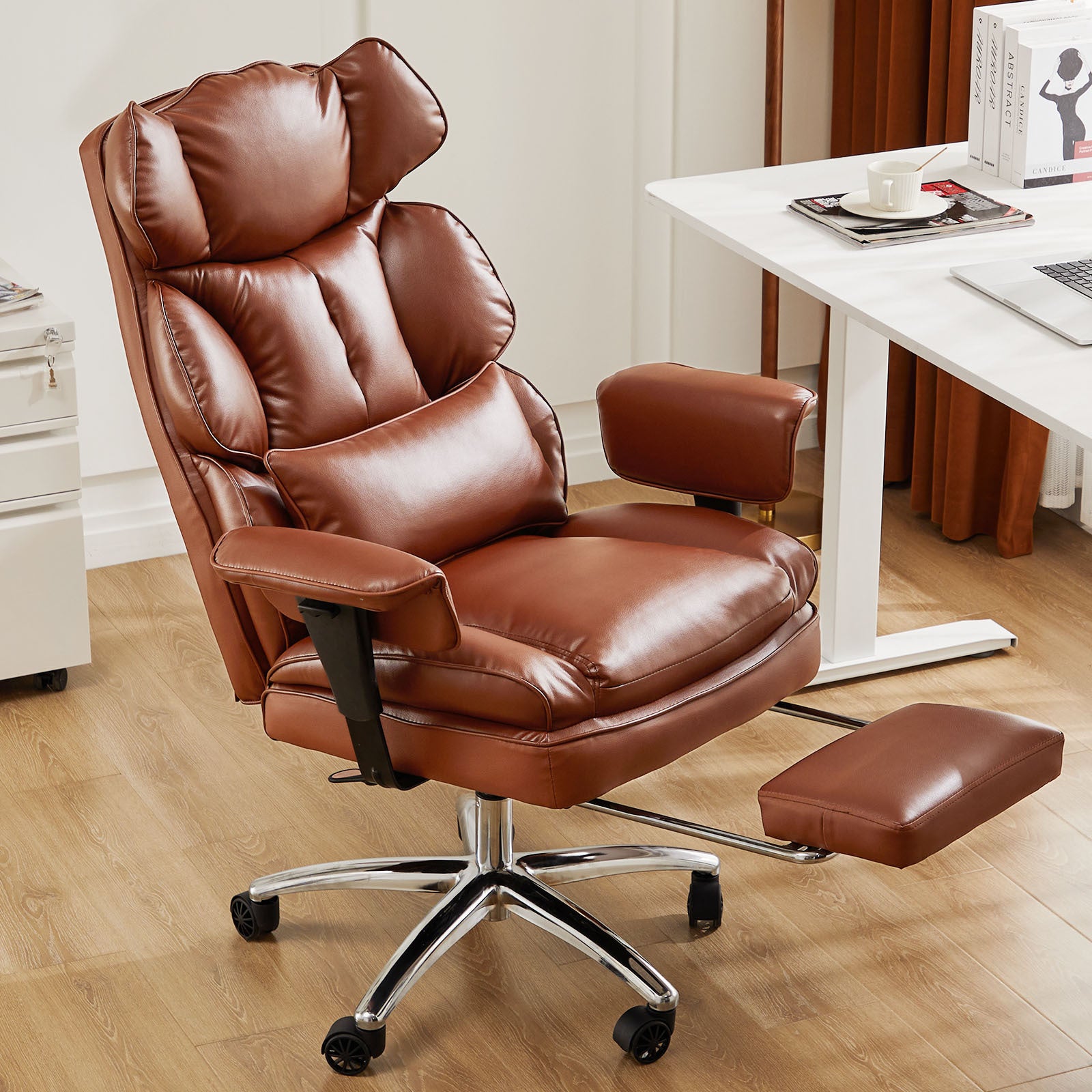 A brown executive office chair sold by WorkZen Interiors
