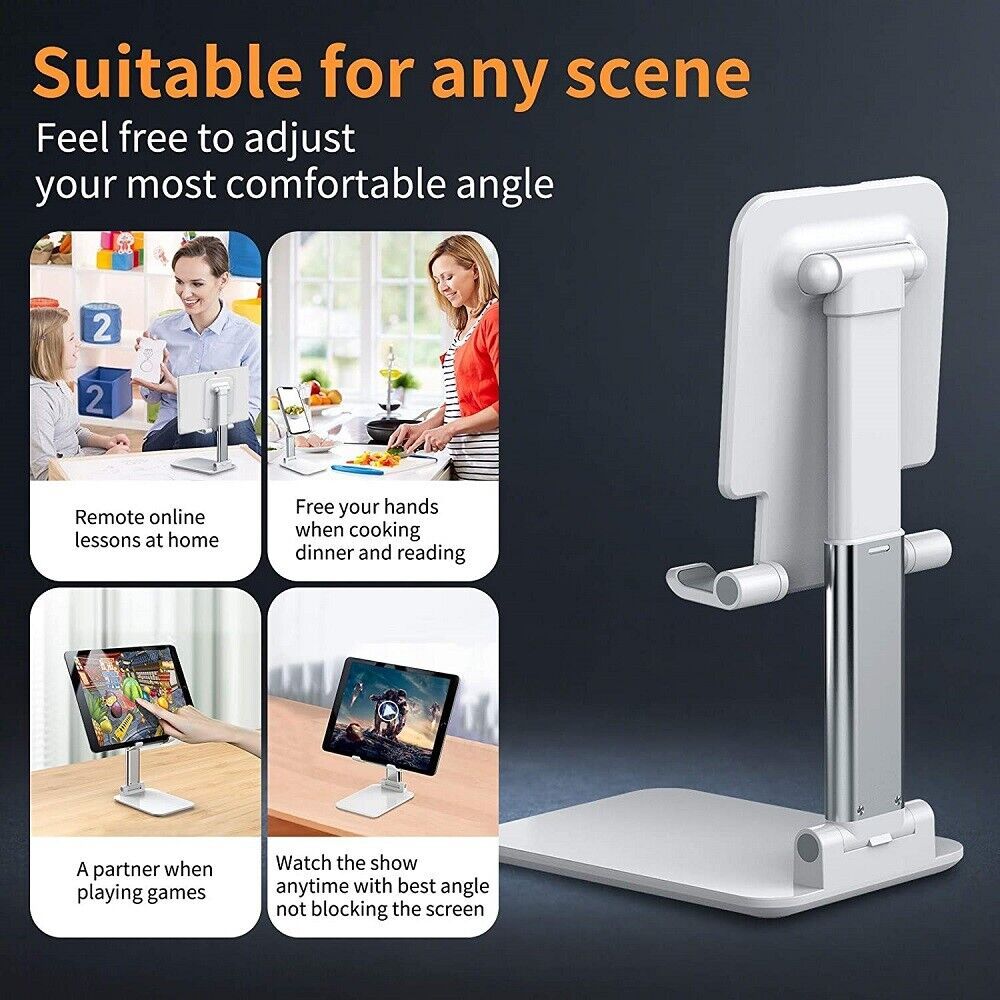 A silver cell phone stand for desk sold by WorkZen Interiors