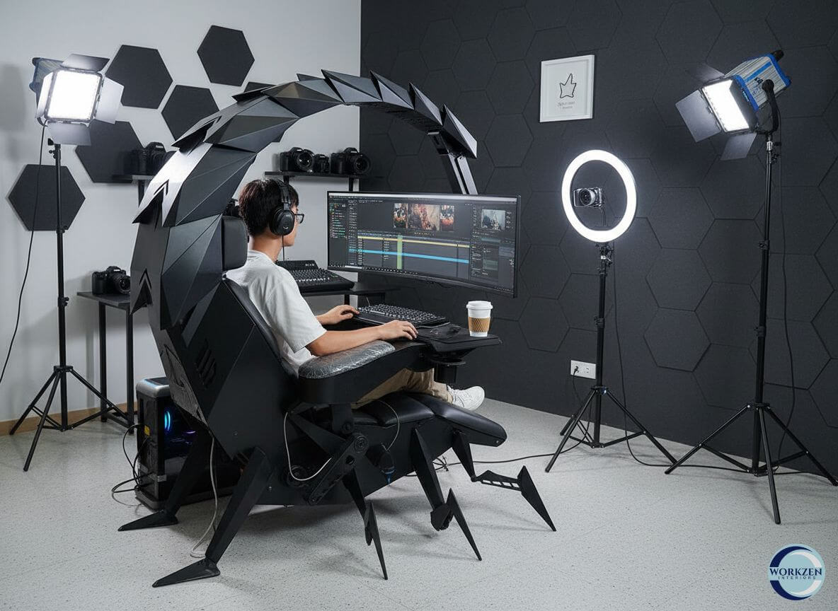 Person in a gaming or streaming setup with professional lighting and equipment.
