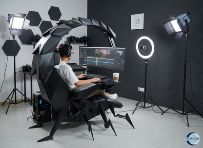 Person in a gaming or streaming setup with professional lighting and equipment.