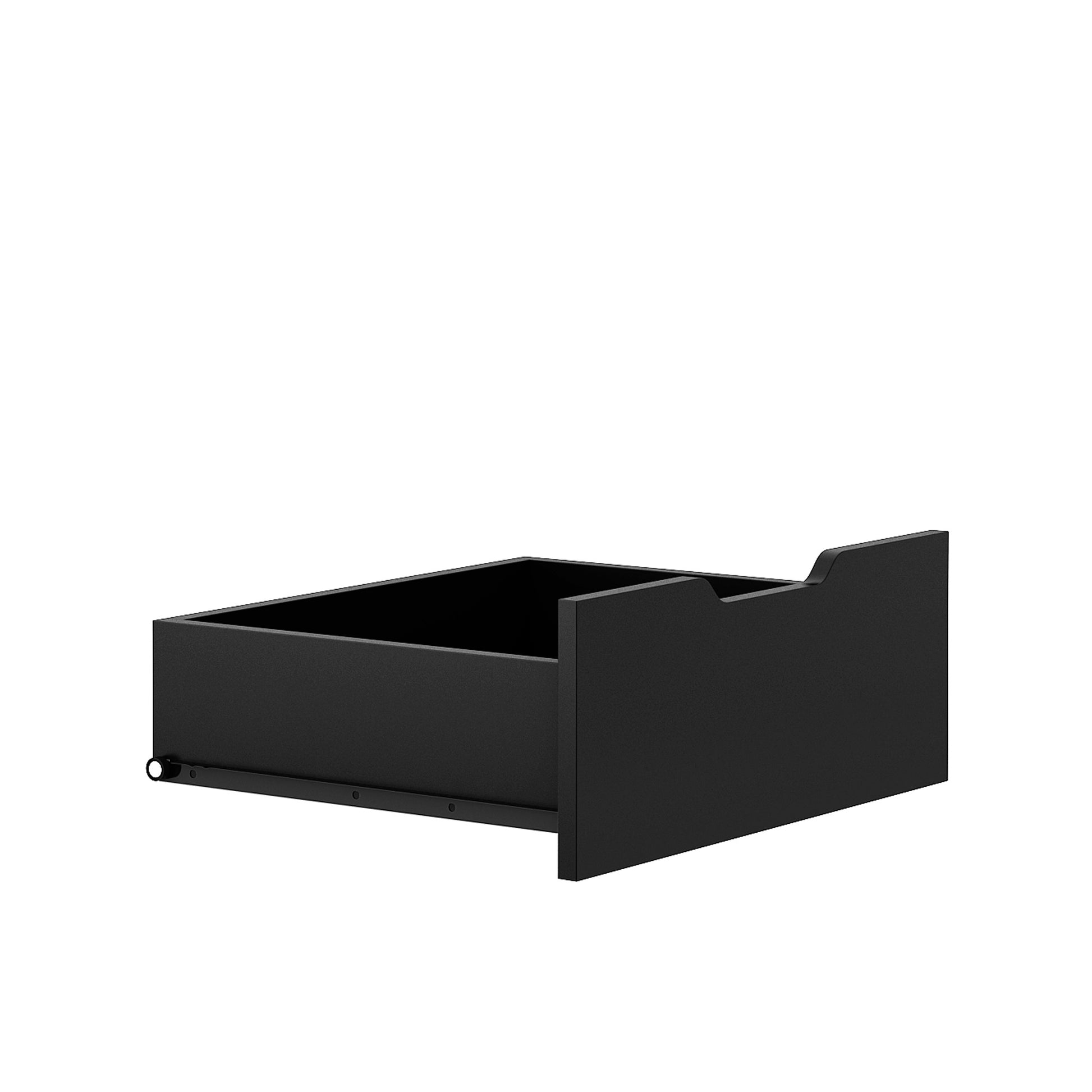 The drawer of a black coat rack with shoe storage sold by WorkZen Interiors