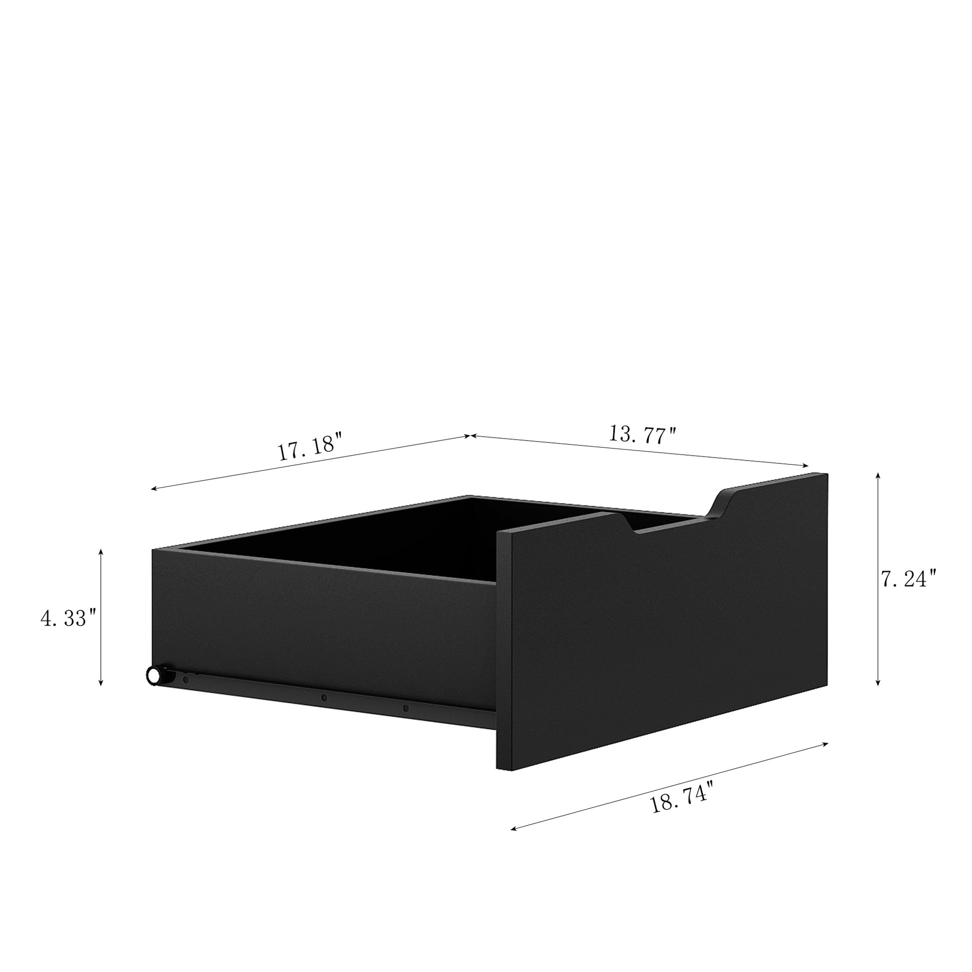 Dimension of a drawer for a black coat rack with shoe storage sold by WorkZen Interiors