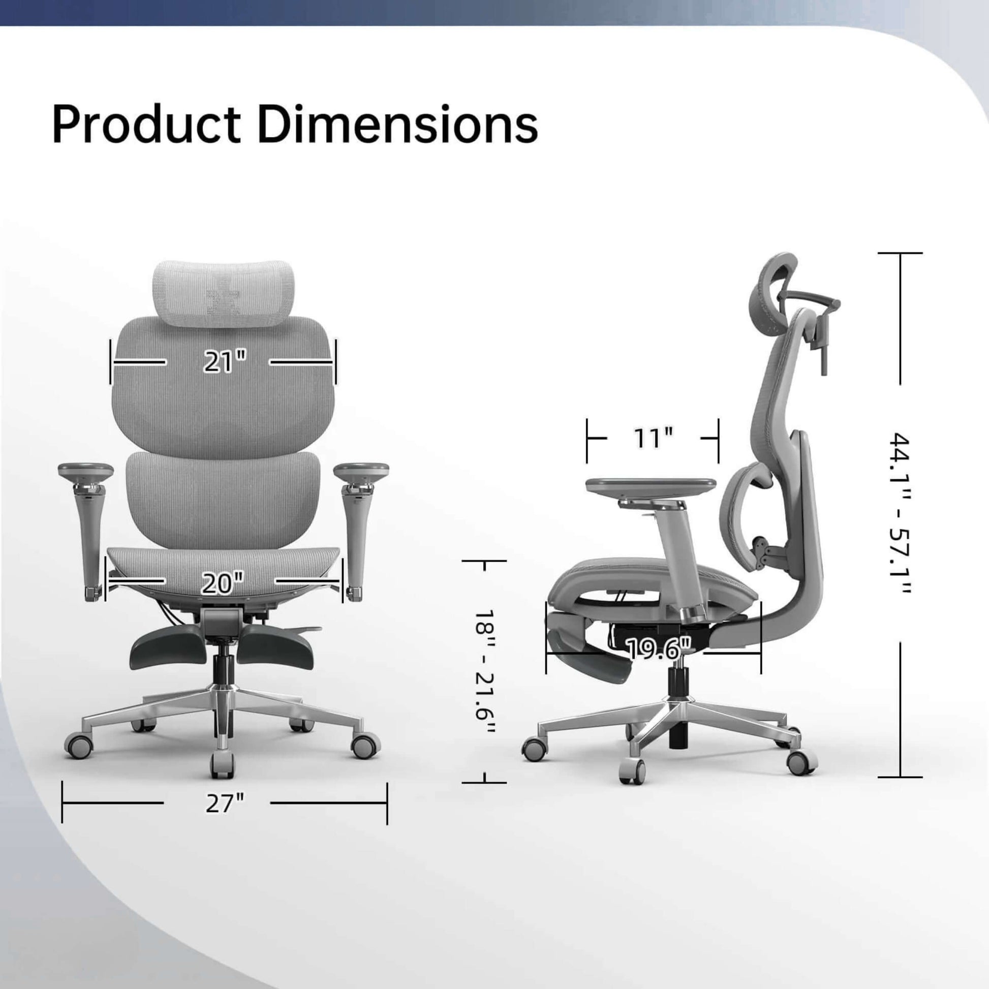 Dimension of the Gray High Back Office Chair sold by WorkZen Interiors