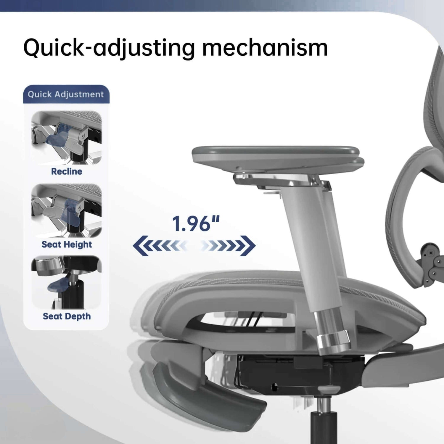 The quick adjusting mechanism of a Gray High Back Office Chair sold by WorkZen Interiors