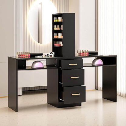 A black double manicure table sold by WorkZen Interiors