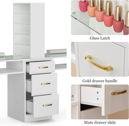 Component parts of a white double manicure table sold by WorkZen Interiors
