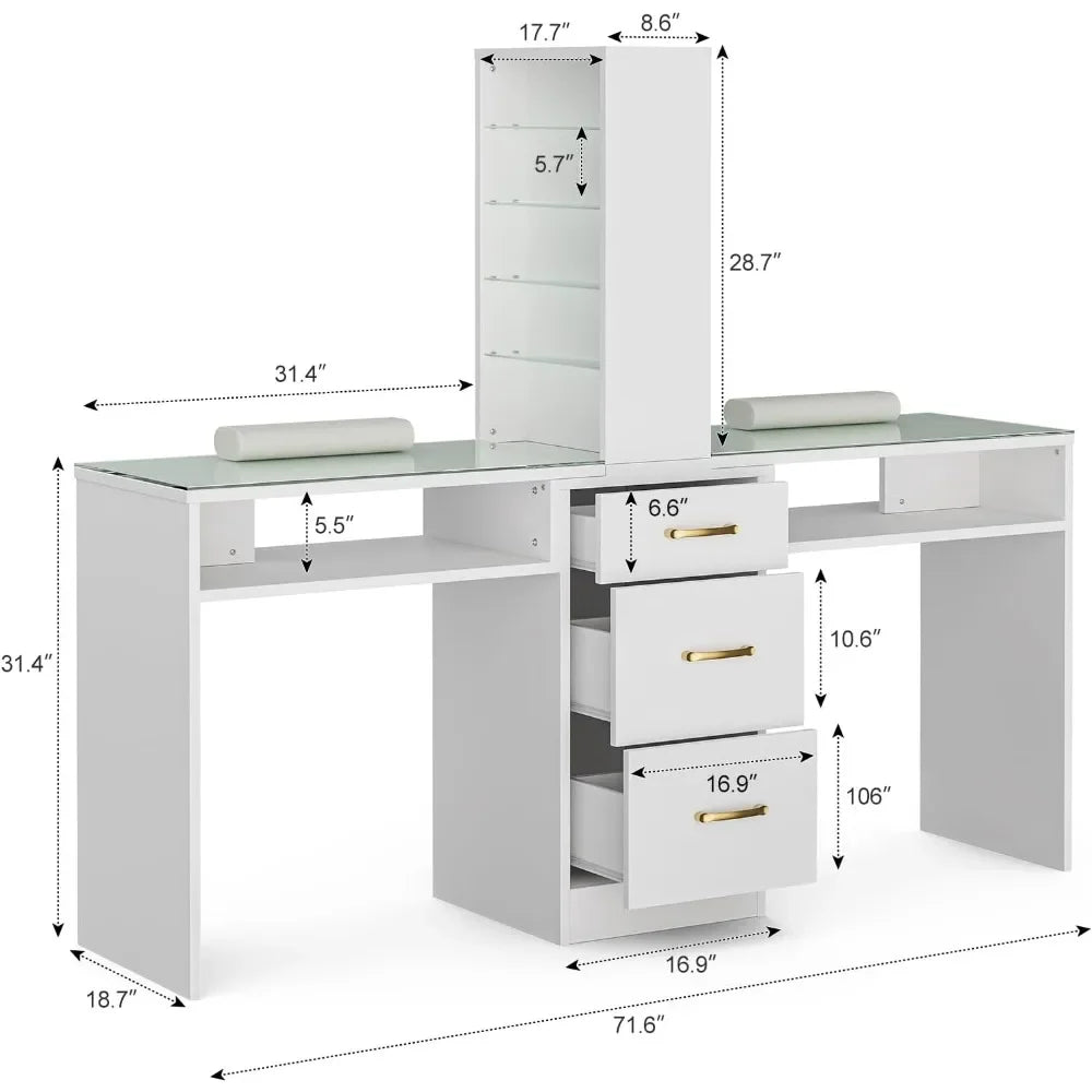 Dimensions of a white double manicure table sold by WorkZen Interiors