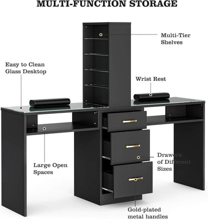 Labelled component parts of a black double manicure table sold by WorkZen Interiors