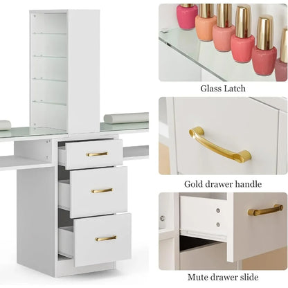 Drawers and parts of a white double manicure table sold by WorkZen Interiors