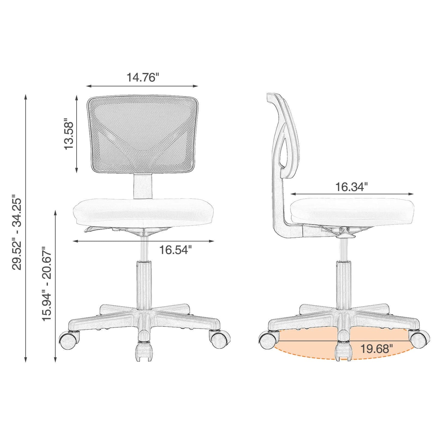 Dimension of an Ergo Mesh Office Chair sold by WorkZen Interiors