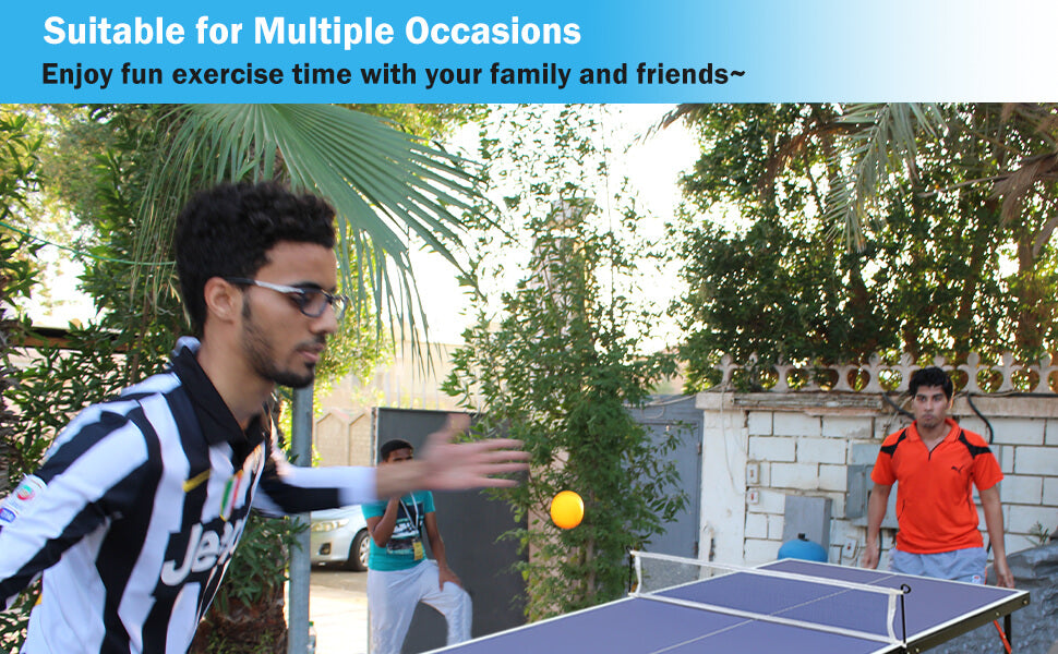 A blue foldable table tennis table sold by WorkZen Interiors