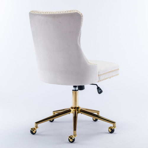 The back of a white velvet office chair sold by WorkZen Interiors 