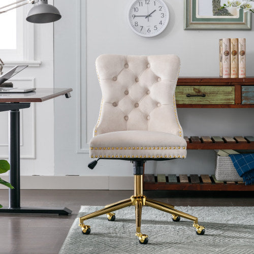 A white velvet office chair sold by WorkZen Interiors 