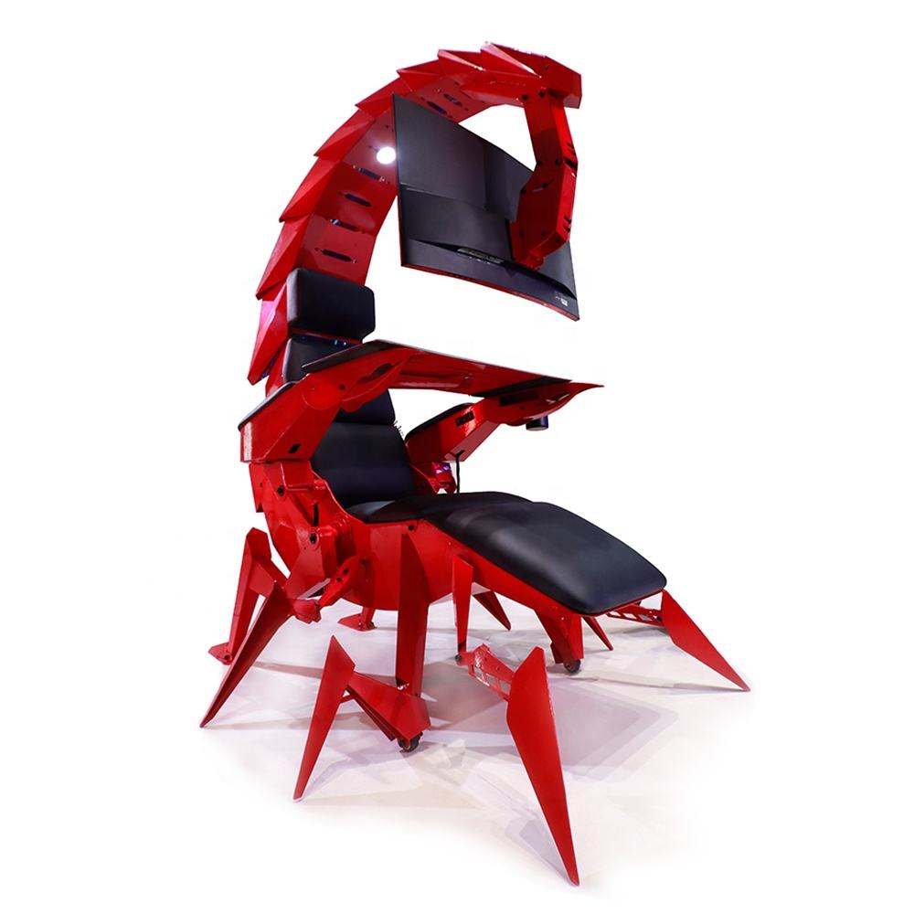 Red and black scorpion gaming chair on a white background
