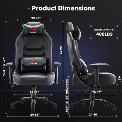 Dimension of a black heavy duty gaming chair​ sold by WorkZen Interiors