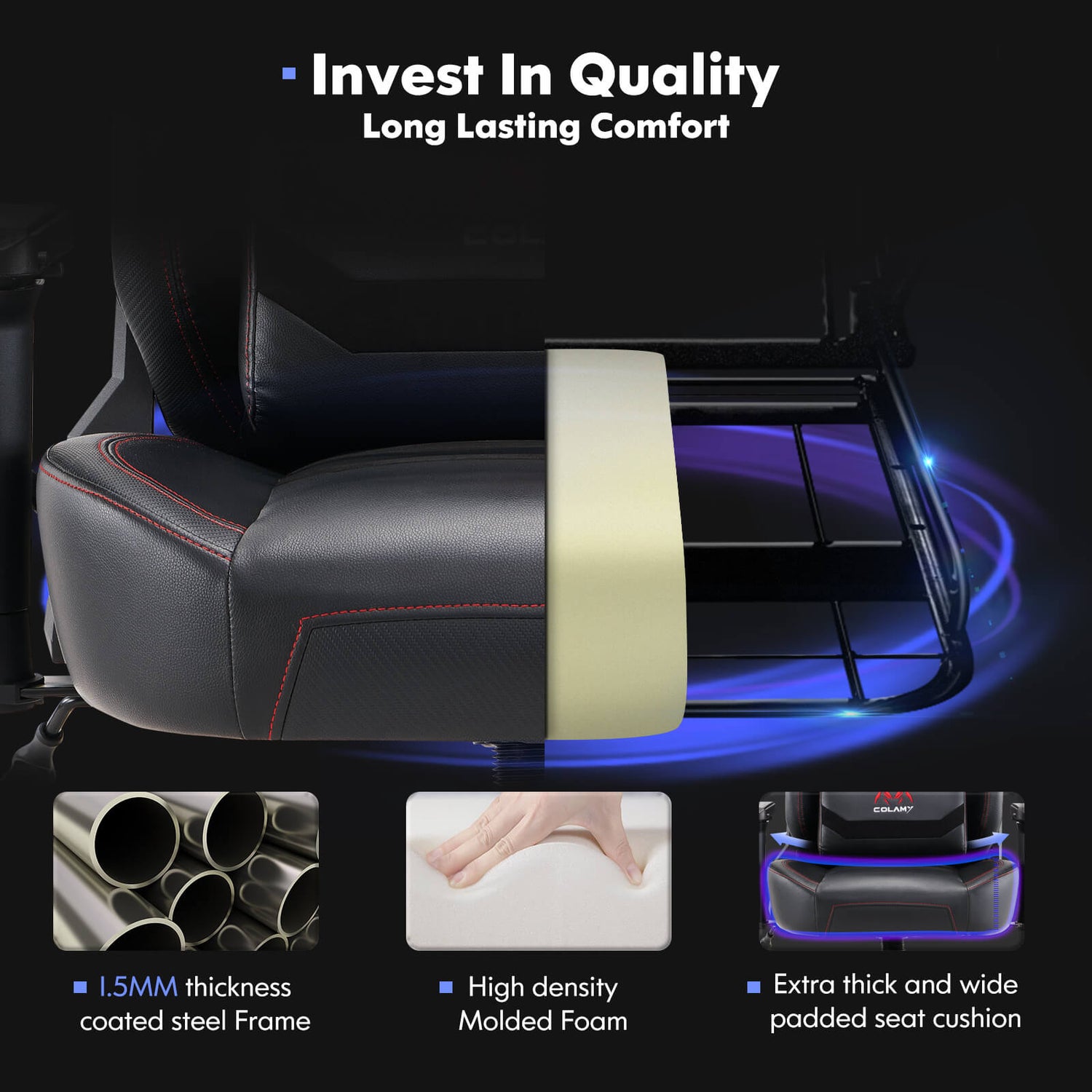 The seat of a black heavy duty gaming chair sold by WorkZen Interiors